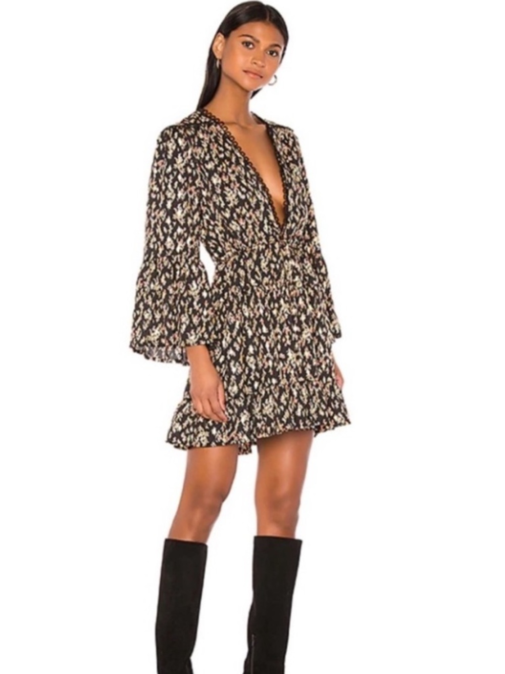 Sabina Musayev Holly black and gold Floral deep V-Neck dress